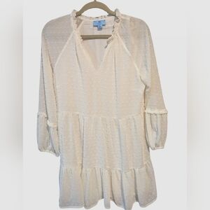 Cece White Ruffle Bottom and Sleeve Dress 8